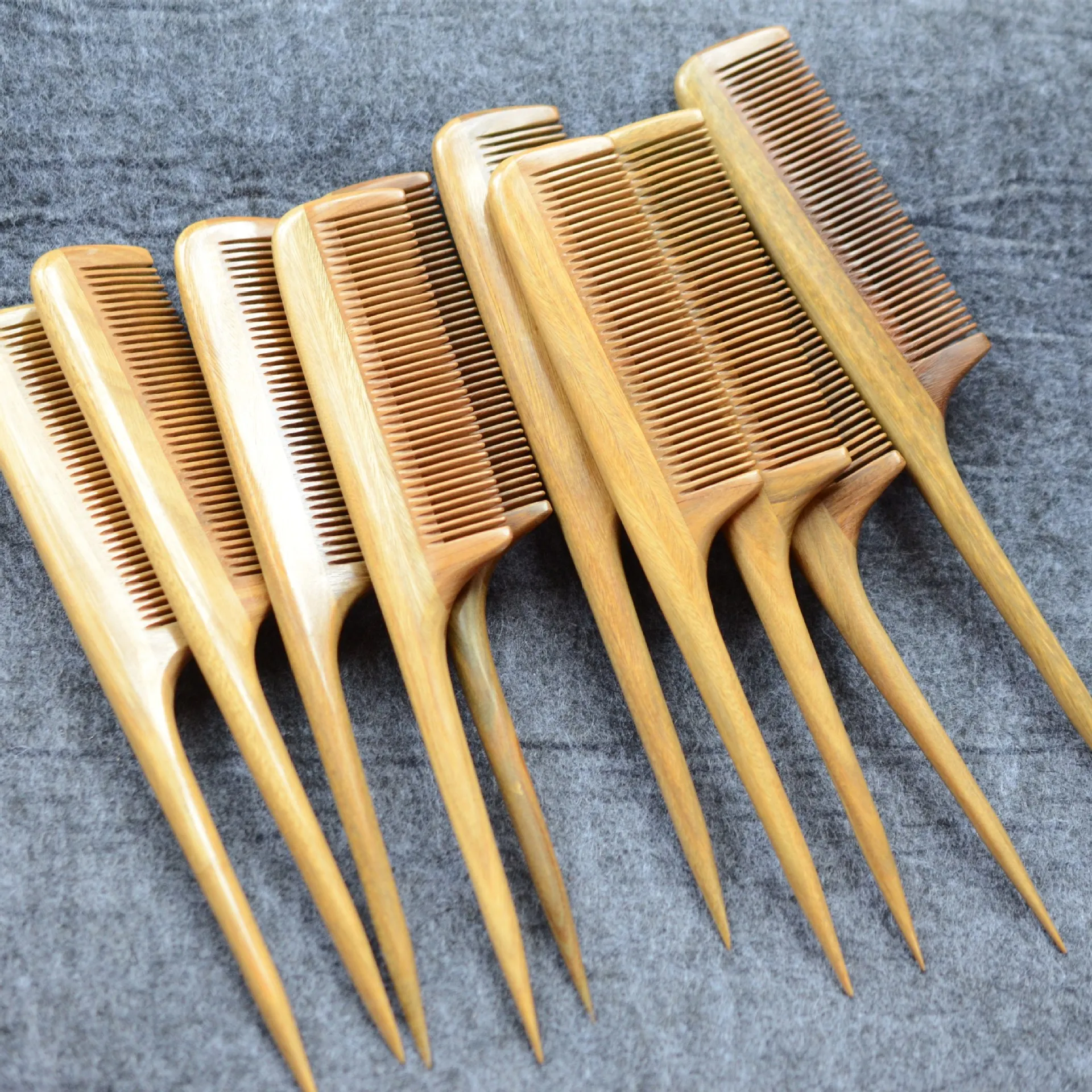 Natural Green Sandalwood Comb 21cm Fine Tooth Thickened Sharp Tail Comb Hair Styling Comb Hair Dressing Comb Natural Wood