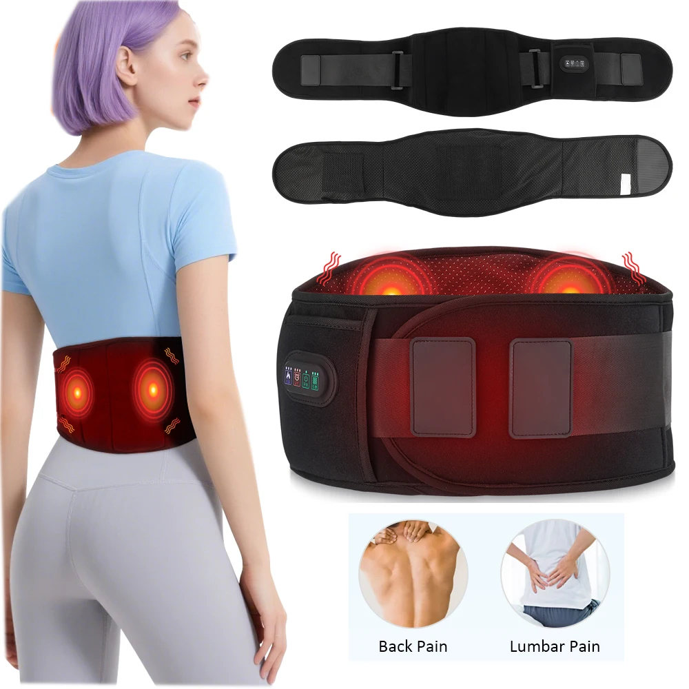 

Heating Back Waist Massager Belts 3 Levels Red Light Vibration Heated Pads Back Protector Waist Lumbar Massage Relax Warmer