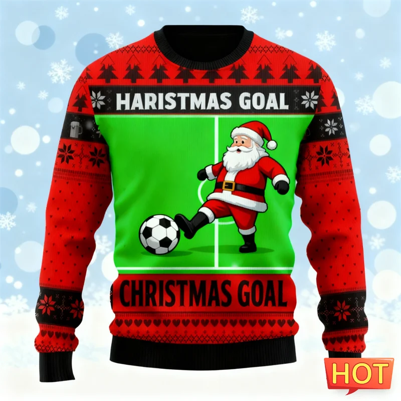 2026 New Funny Santa Claus Graphic Sweatshirts Fashion Holiday Wear 3D Printed Ugly Christmas Hoodies Loose Breathable Pullovers