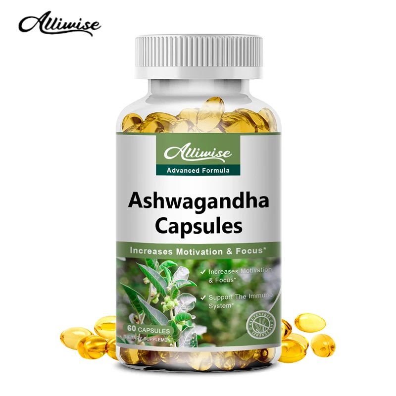 Alliwise Ashwagandha Aumenta Sua Energia e Desejo Suplemento de Testosterona para Saúde, Energia e Resistência, Massa Muscular