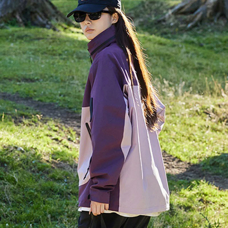 Loose Hooded Women's Windbreaker Jacket Fashion Mix Color Windbreaker Jacket Woman Outdoor Zipper Up Windproof Sports Coats Lady