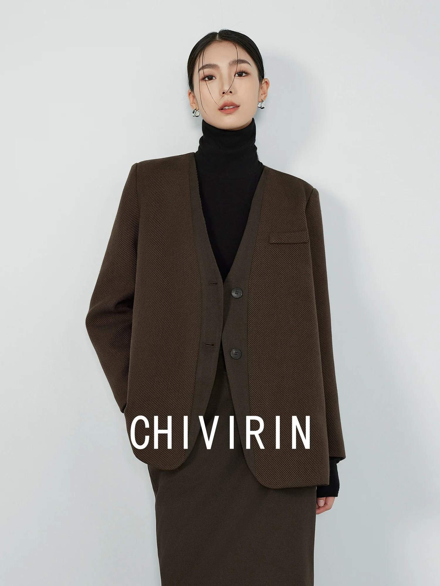 

Chivirin оригинальный дизайн зимний женский костюм Jaet роскошный винтажный длинный све V-Ne шерстяное деловое пальто