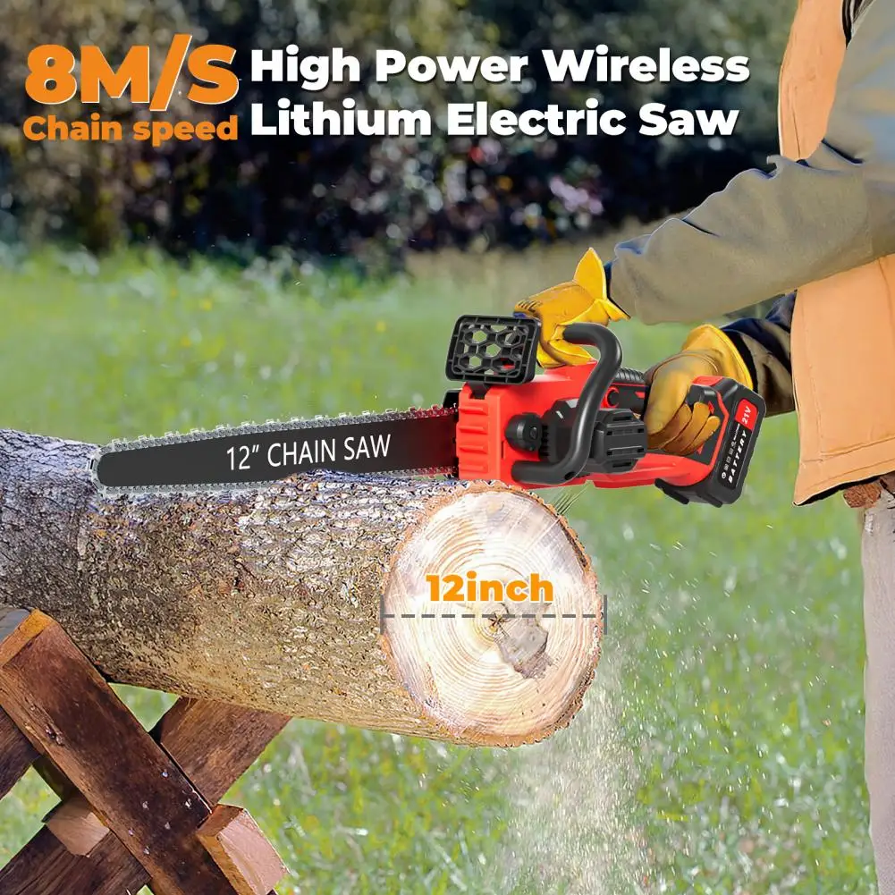 

Electric Chainsaw with 2 Batteries, Charger, Lightweight Tree Trimming Wood Cutting Cordless Chain Saw, Mini Handheld Chain Saw