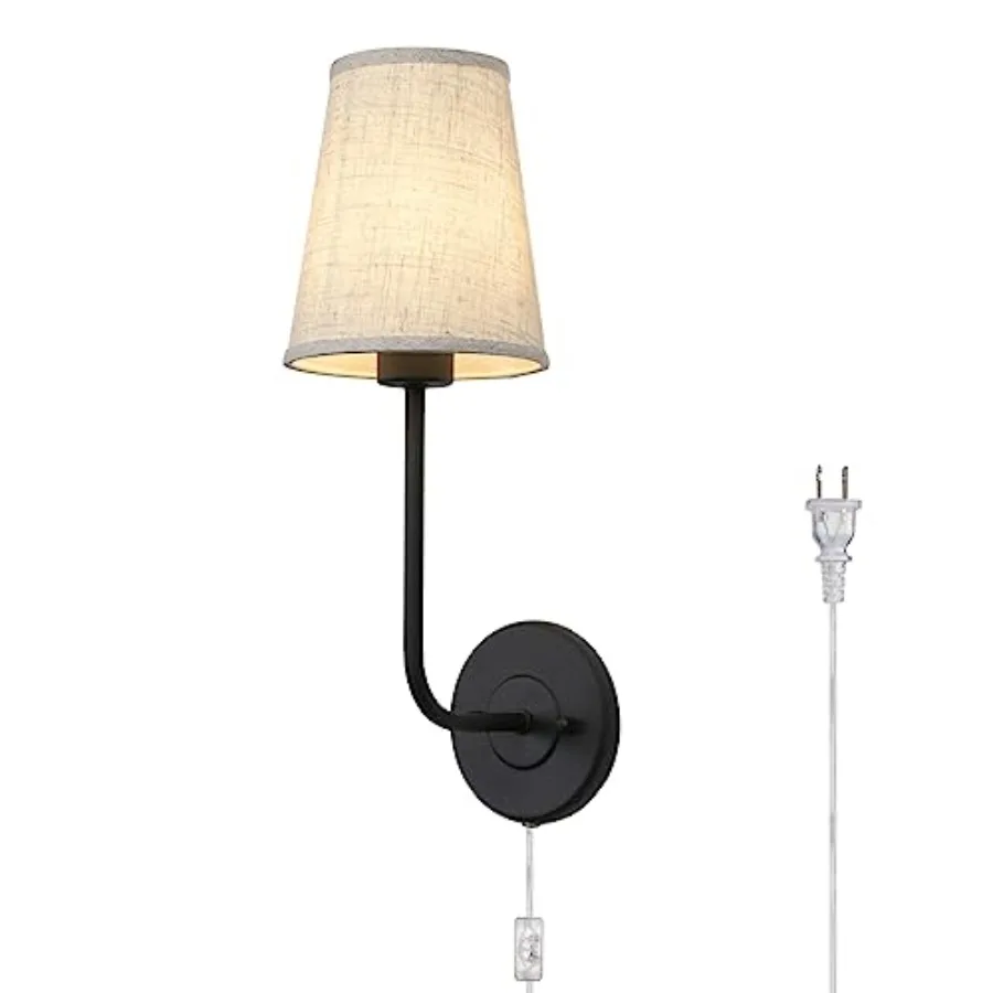 

Plug in Fabric Wall Sconce Linen Cloth Shade, 1-Light Vintage Wall Light Fixture for Living Room Bedroom