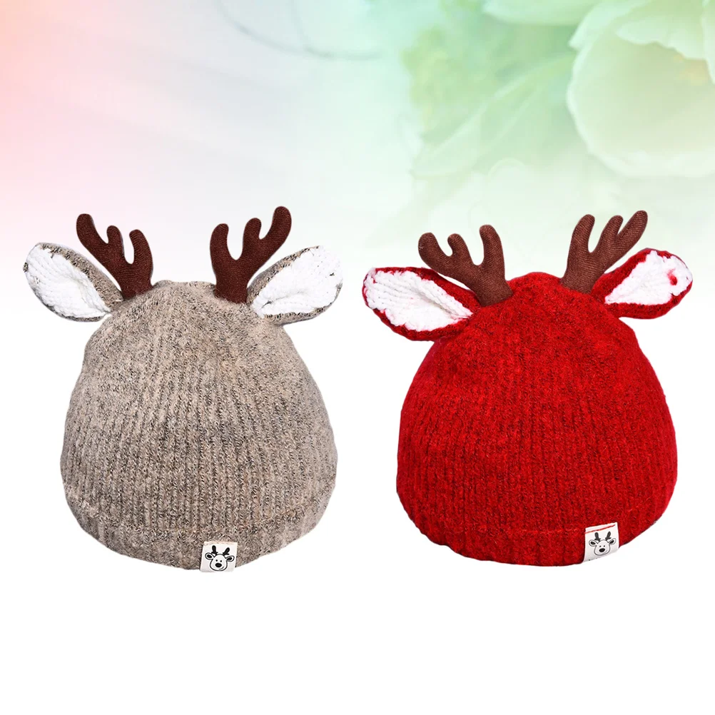 

2Pcs Baby Woolen Antler Hats 0-3 Years Knitted Kids Winter Warm Crochet Caps Children Hats Baby Knitted Hat Kids Winter Hat
