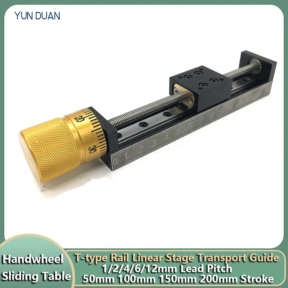 50~300mm Stroke  Mini Manual Linear Module T-type Slide Table Scale Handwheel Line Rail Precision Trapezoidal Screw 1-12mm Pitch