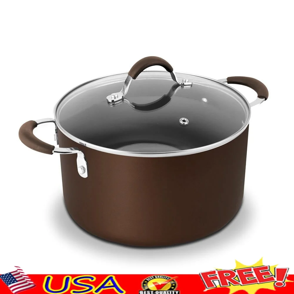 

5 Quart Dutch Oven Pot Non-Stick Kitchen Cookware with See-Through Tempered Glass Lids