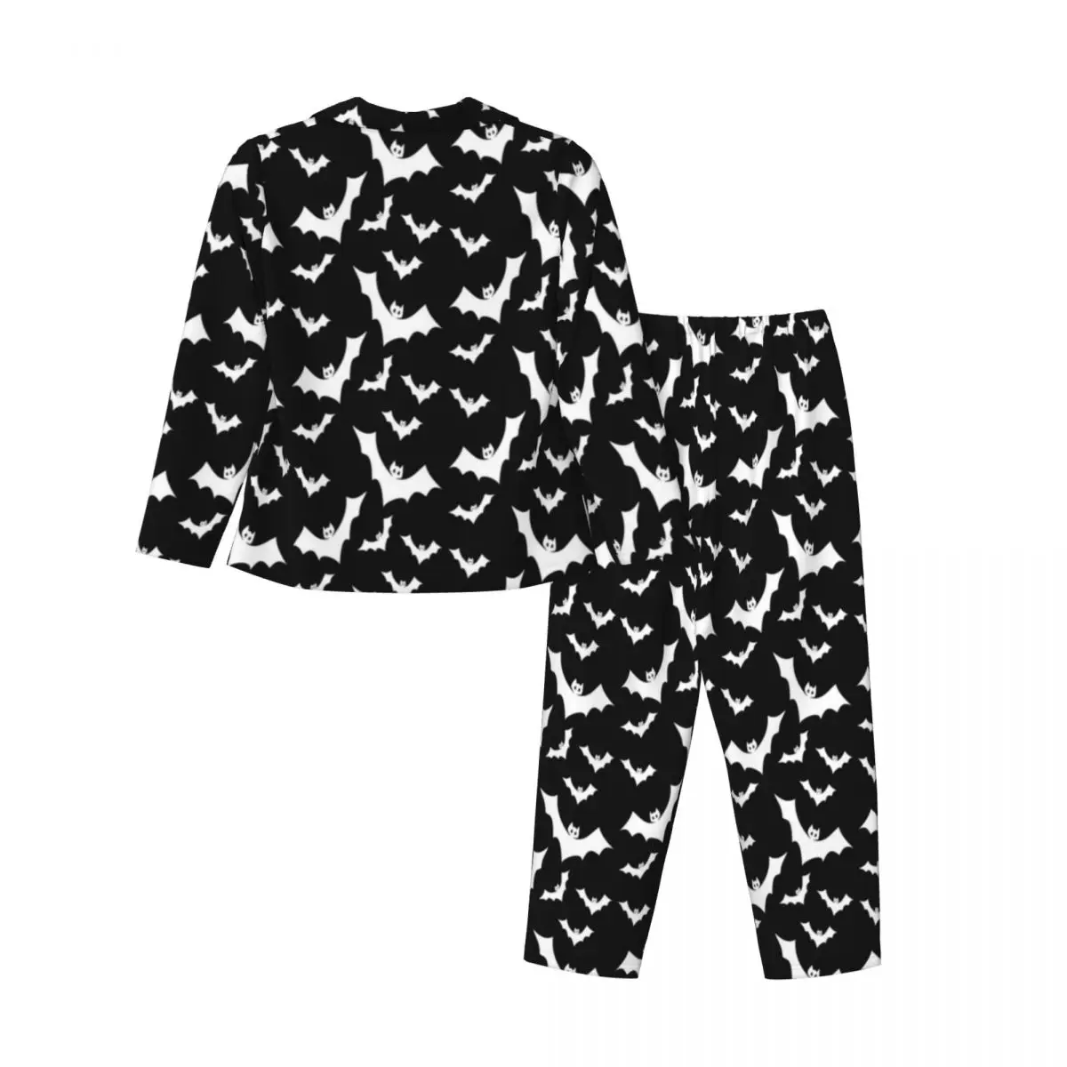 Gothic Print Pajamas Womens Halloween White Bats Retro Bedroom Nightwear Autumn Two Piece Casual Oversized Custom Home Suit