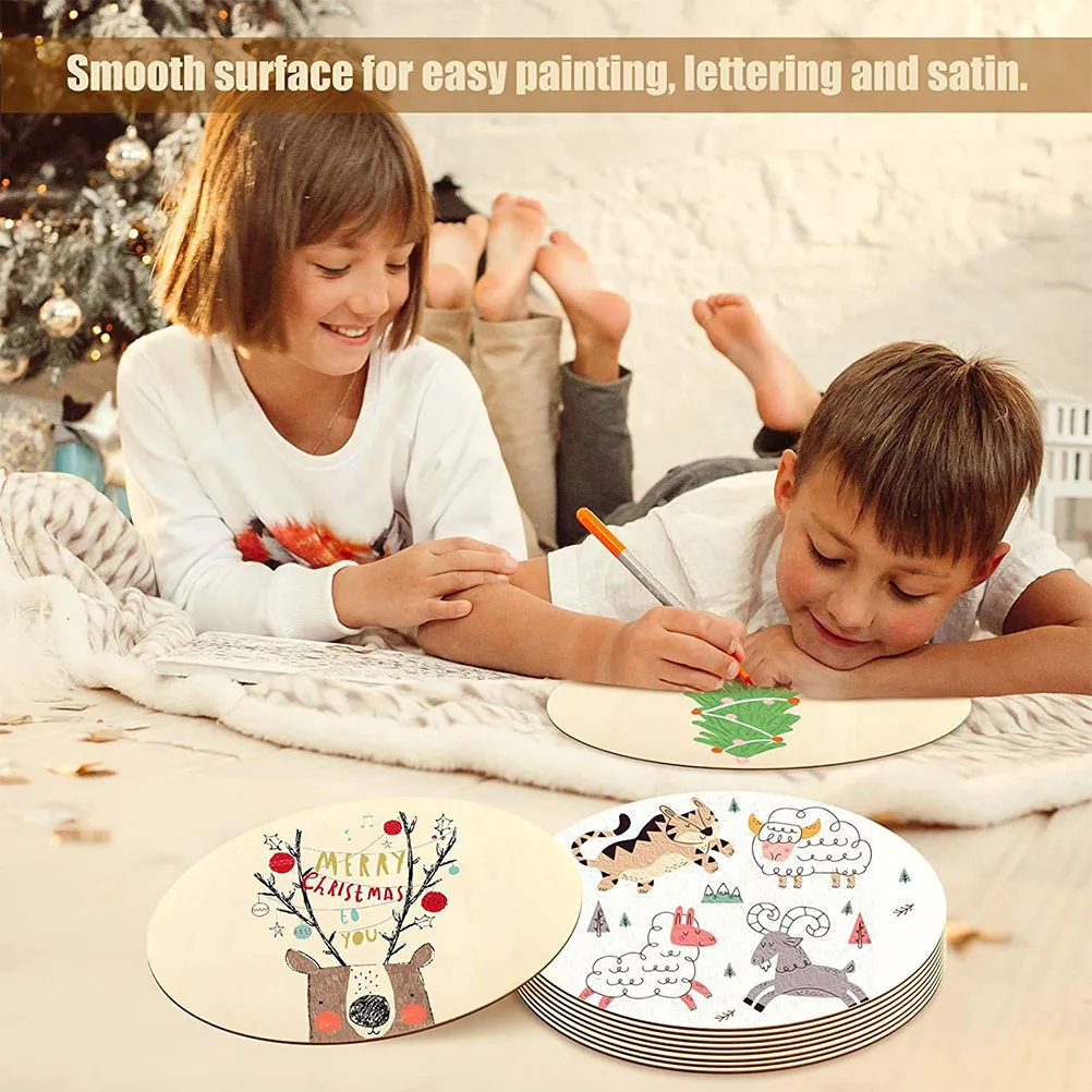 

10Pcs Round Wood Cutouts Unfinished Wooden Blanks Blank Smooth Wood Slices DIY Crafts Decoration Birthday Christmas Party