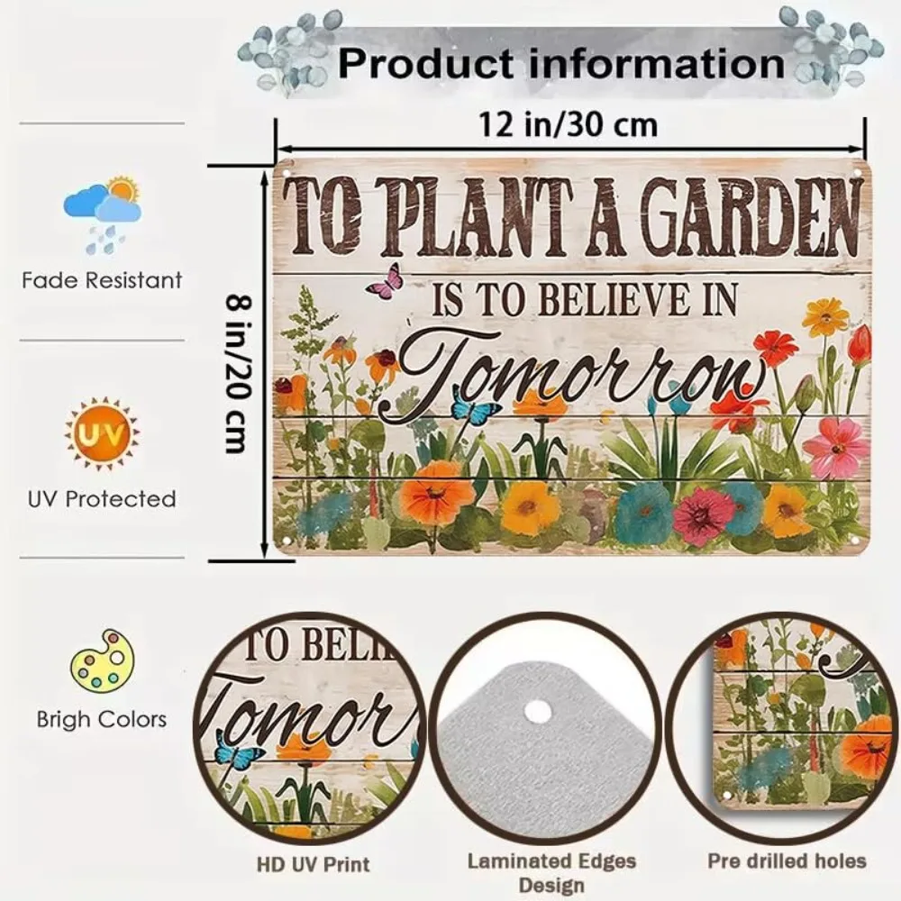 Bestylez Vintage Gardening Tin Sign Green Metal Plant Decor for Wall