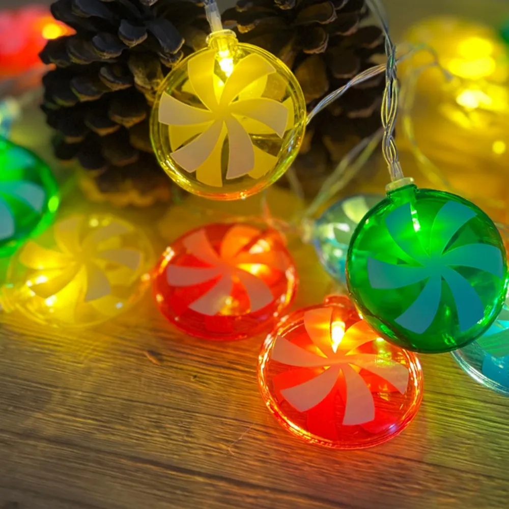 1.5M/3M Battery Box Christmas Round Candy LED Light String,Windmill Lollipop Shaped Fairy Light, Indoor Holiday Party Decoration