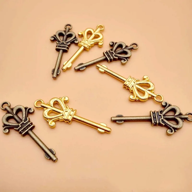 100 Pcs 36*16mm 작은 사랑 크라운 하트 키 매력 아연 합금 액세서리 맞는 DIY 쥬얼리 웨딩 장식 공예 만들기