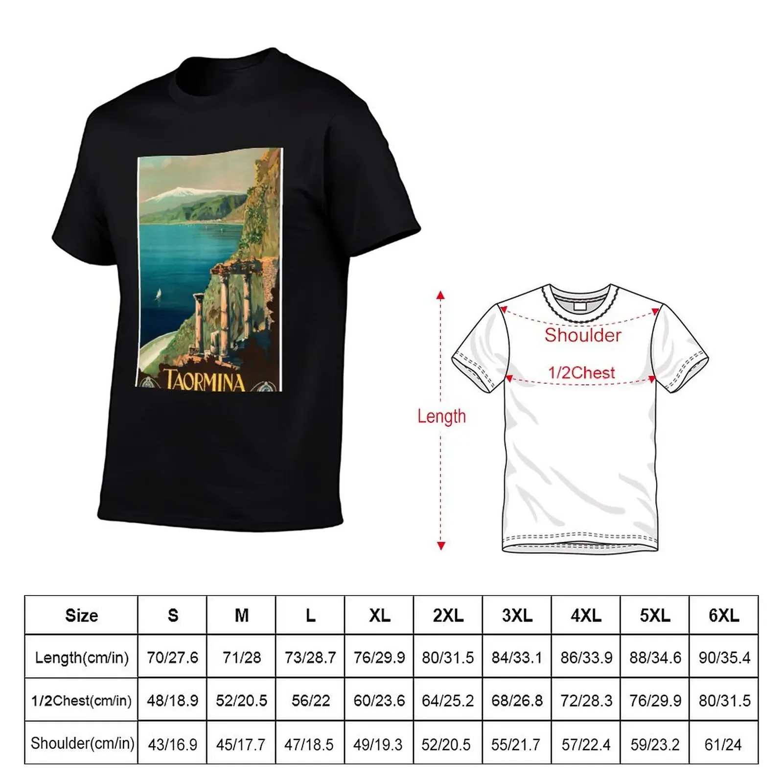 Taormina, Italy Vintage Travel Poster T-Shirt anime figures customs summer top quick-drying shirts men graphic