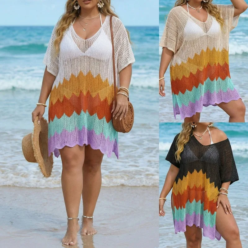 

Новинка 2026: Женское пляжное платье-накидка большого размера, сексуальное, ажурное, с пэчворком, для отпуска