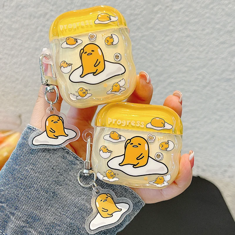 Gudetama حقيبة سماعة الاذن ل Airpods 1/2 3 4 Pro الكرتون بولي TPU سماعة رأس مزودة بتقنية البلوتوث للصدمات واقية قذيفة مع قلادة الهدايا