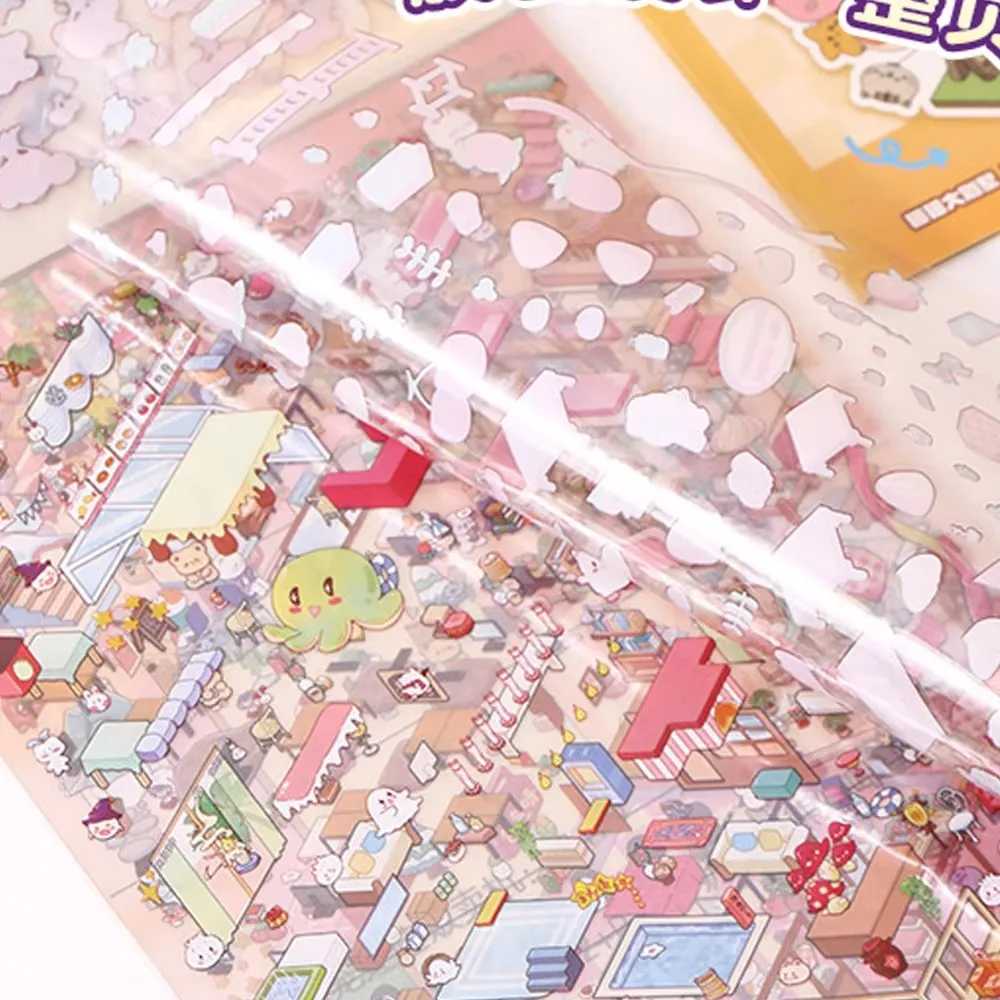 Libro de talla grande 6 escenas en 1, diario de viaje de dibujos animados, colección de pegatinas de paisaje, libros de juegos de juguete DIY, regalo de cumpleaños para Festival para niños