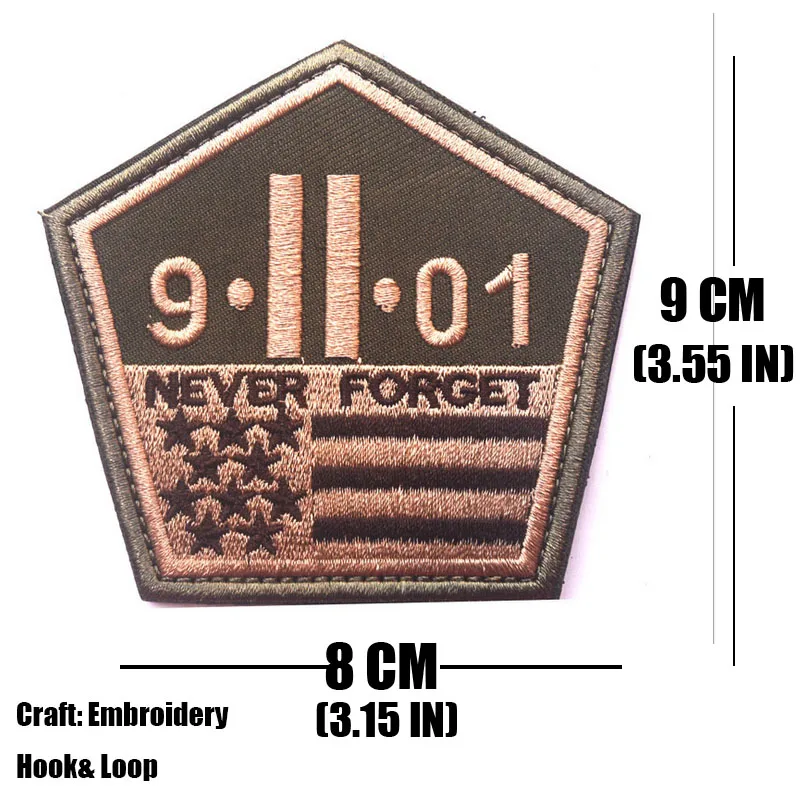 911 Never Forget Tactical Embroidered Patch Fastener Anti-Terrorism Applique Patch Stickers On Clothing