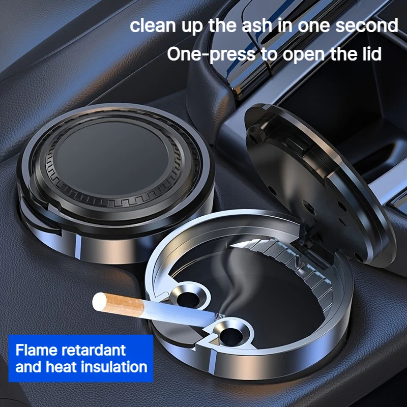 Universal Multifunctional Portable Car Ashtray, ABS & Metal Liner, Heat Resistant Flame Retardant, Detachable Double Layer
