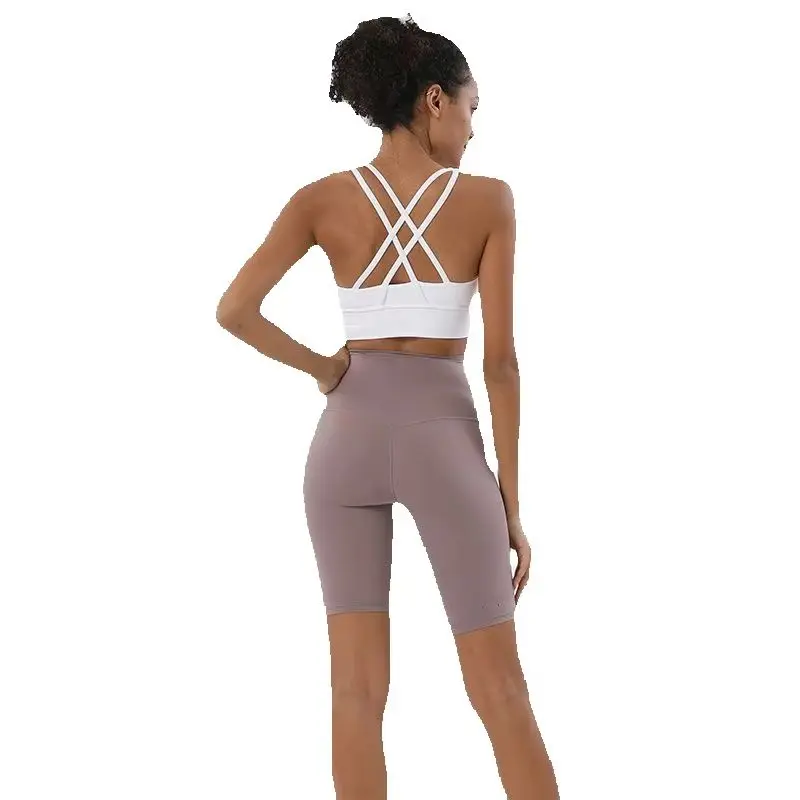 Nylon Yoga-Set Zweiteiliges Gym-Set Damen-BH-Top Damen-Radlerhose Sport Fitness Sportbekleidung 45 Farben Damenkleidung