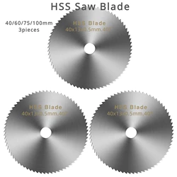 40/60/75/100mm 3pcs HSS Circular Saw Blade Disc Mini Milling Cutter Wood Plastic Metal Tile Rotary Tool High Stainless Steel