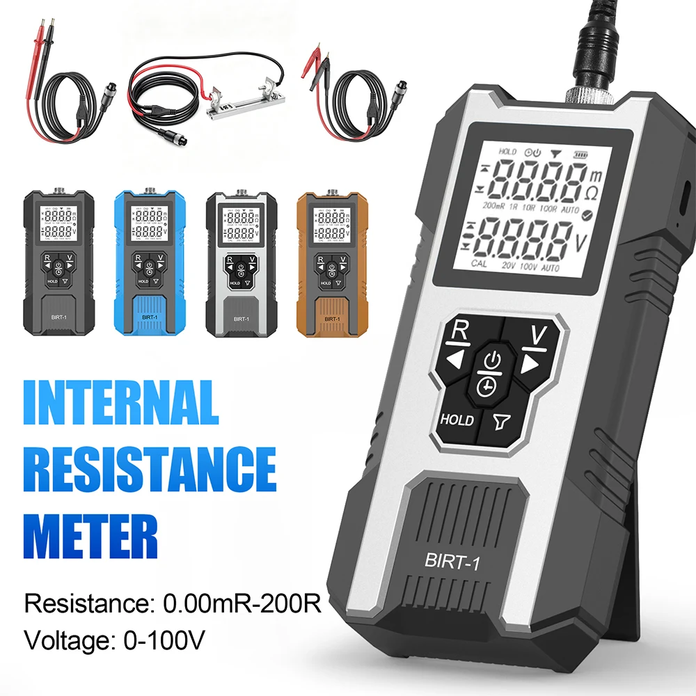 BIRT-1 High Precision Battery Internal Resistance Meter 0-100V Voltage Tester 0-200Ω mΩ Tester for 18650 LiFePO4 Lead Acid