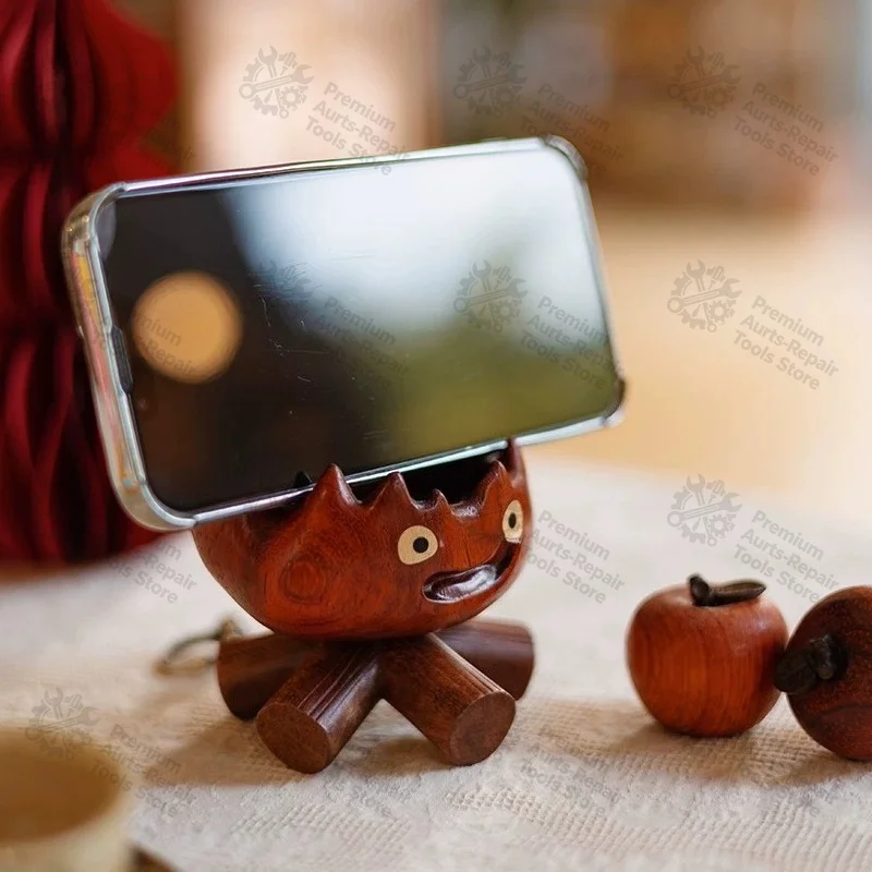 Cute Solid‑Wood Desktop Ornament with Big Flame Design, Multi‑Purpose Home Decor, Phone Stand & Small Storage Holder