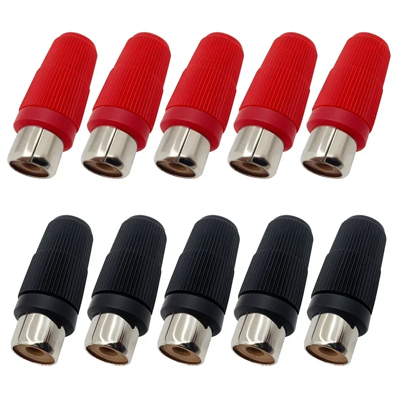 10Pcs AV Male Female Connector RCA Stereo Audio Plug Round Hat Jack Socket Dual Channel Connector with Plastic Housing