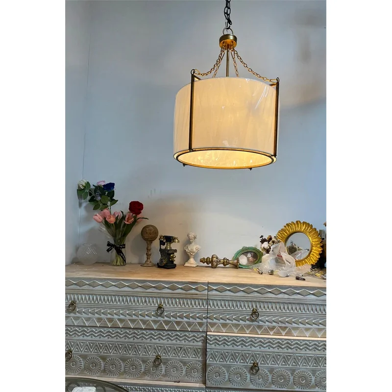 الفرنسية خمر القماش الظل فانوس قلادة أضواء مصباح غرفة المعيشة غرفة نوم دراسة الضوء الرئيسي مصمم تركيبات مصباح قلادة لينة #4