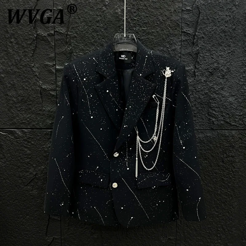 

WVGA Suit-Coats Spring Autumn New Man Tide Starry Sky Stylish Metal Chain Trendy Niche Chic Casual Long Sleeve Blazer Ins W11083
