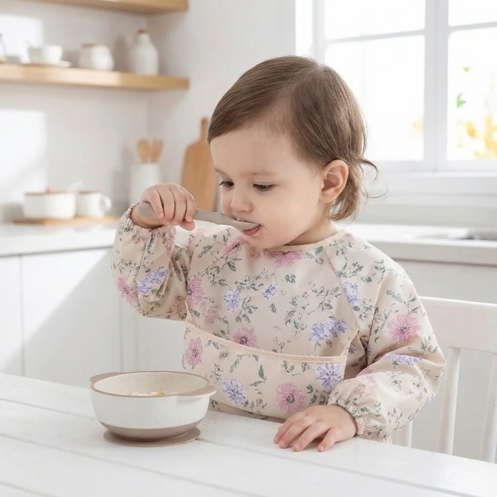 

Waterproof Toddler Long Sleeve Apron Soft Easy Clean Child Feeding Bib Polyester Adjustable Baby Rice Pocket Smock Girl