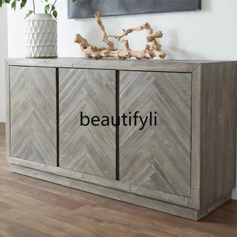 

American Style Solid Wood Vintage Sideboard Light Luxury Living Room Entryway TV Cabinet Storage Cabinet