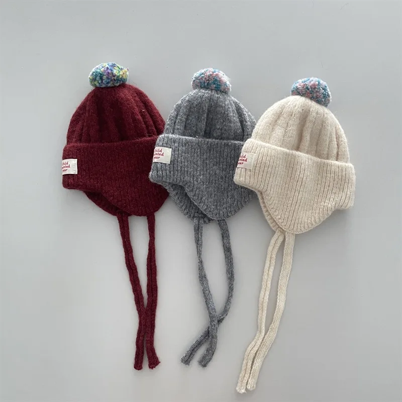 Kids Hat 48-52cm Toddler Winter Beanie with Earflap Knitted Hat Baby Boys Hats Girls Warm Windproof Cold Proof Children Cap view 3
