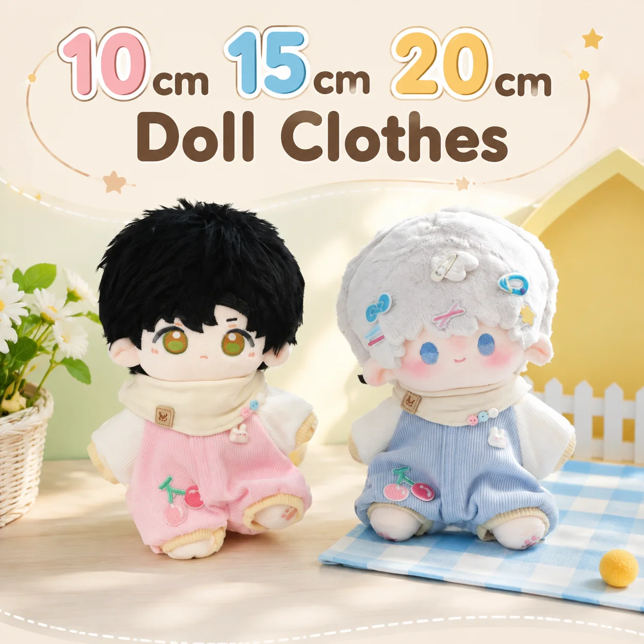10cm 15cm 20cm Cotton Doll Clothes Pink And Blue Cherry Jumpsuit Series No Attribute Doll Replacement Outfit Very Cute