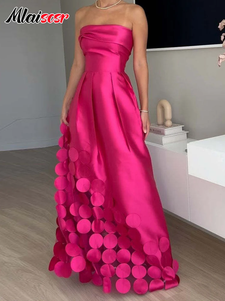 

Роскошное атласное длинное платье Mlaiscsr без бретелек с открытыми плечами для женщин, с круглым вырезом на спине, А-силуэт, для вечерних мероприятий