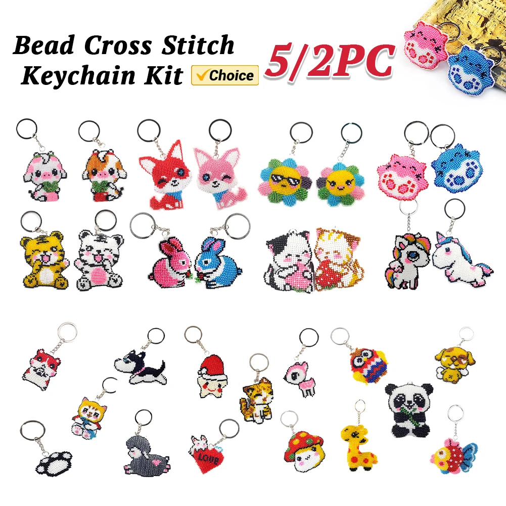 Dog Beaded Counted Cross Stitch Ornament Kit Deer Cross Stitch Keyring Exquisite Keychain Pendant for Kids Adults Beginners