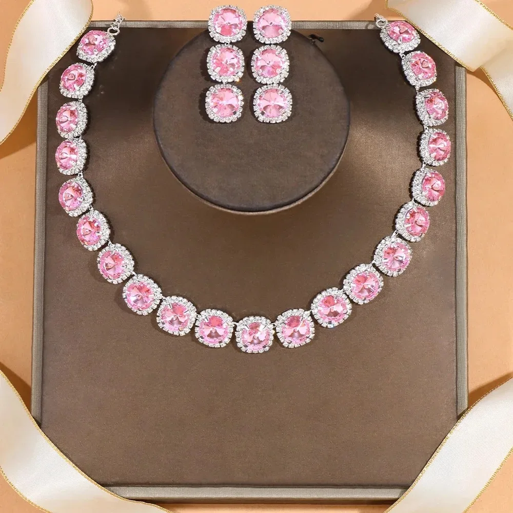 

Круглый комплект ожерелья и сережек со стразами, свадебный костюм для женщин, эффектный свадебный комплект из двух предметов для выпускного вечера, подарки