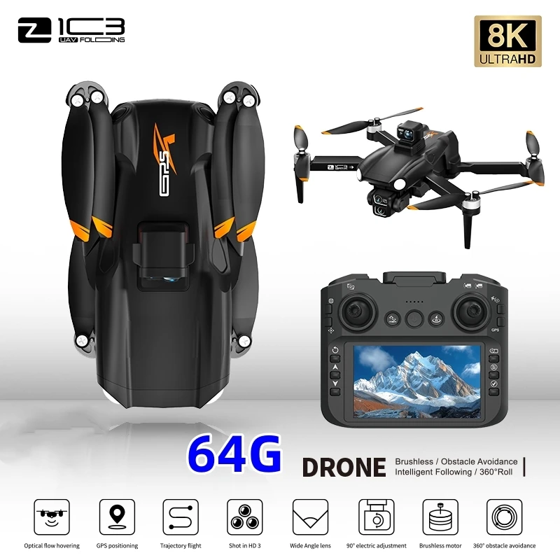 

4K HD Professional Brushless Motor GPS Drone Large Color LCD Screen RC Dual Camera Design 360° OAS Quadcopter