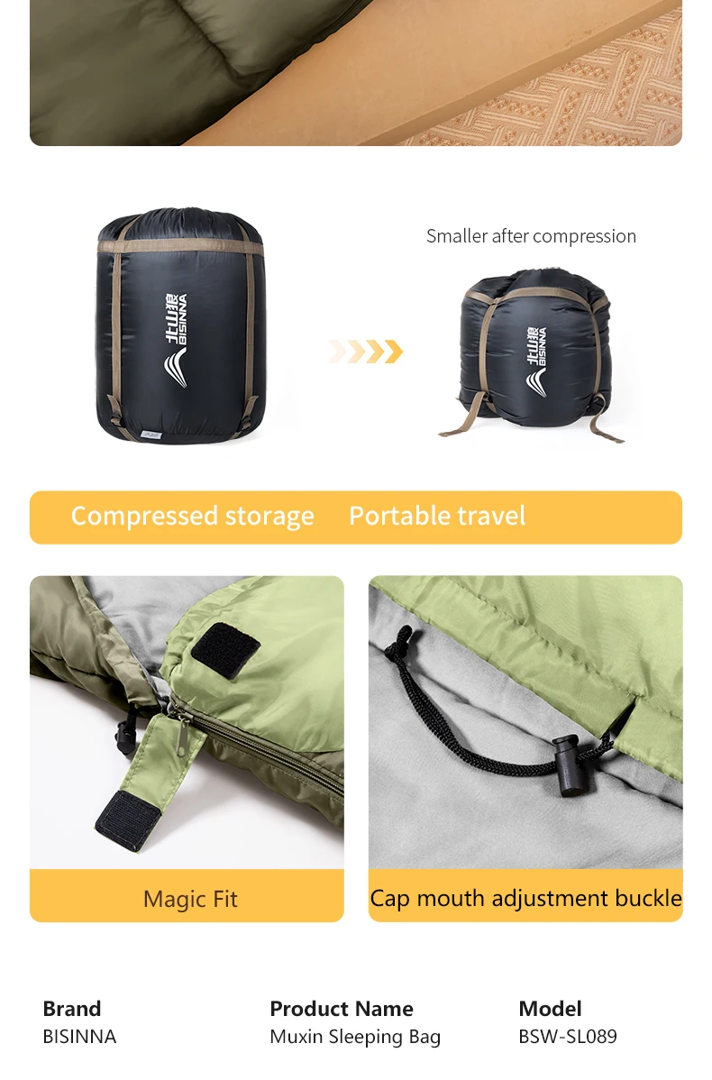 BISINNA 2-Personen-Campingschlafsack, tragbarer Winterschlafsack für vier Jahreszeiten, für Outdoor-Camping, Reisen, Wandern – Detail 10