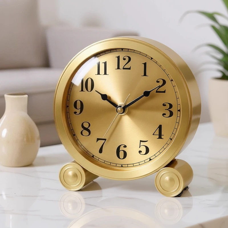 

Легкие роскошные часы в европейском стиле с латунным основанием, простые настольные современные часы, скандинавское креативное украшение, бесшумные изысканные часы