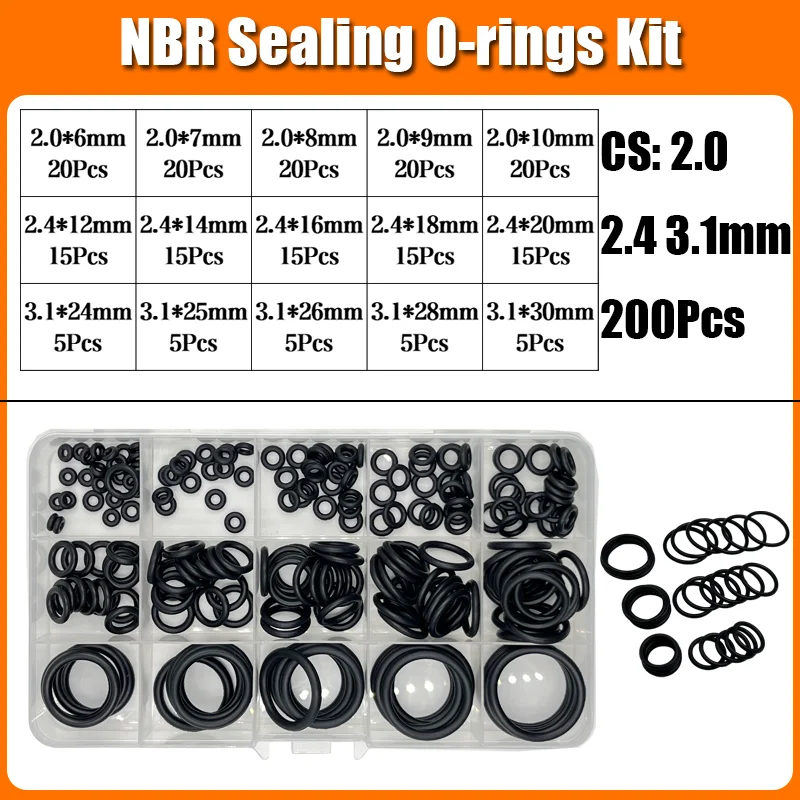 2840p O-Ring-Dichtungsscheibe Schwarz NBR O-Ring Wasserhahn Auto Sanitärdichtung Ölbeständig Hochtemperatur CS 1,0-3,1 mm Oring Kit – Detail 17
