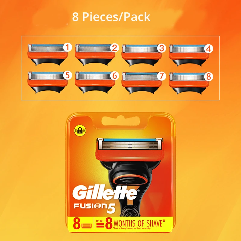 خراطيش إعادة تعبئة ماكينة الحلاقة جيليت فيوجن باور 5 طبقات شفرة مع شريط تزييت لحلاقة اللحية الناعمة 8 خراطيش