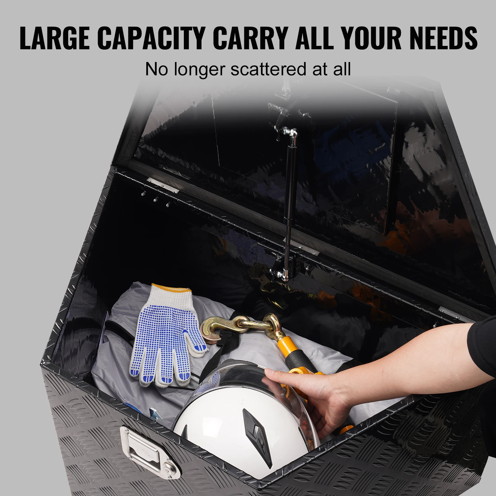 SucceBuy Trailer Tongue Box, Aluminum Alloy Diamond Plate Tongue Box Tool Chest, Heavy Duty Trailer Box Storage for Pickup Truck