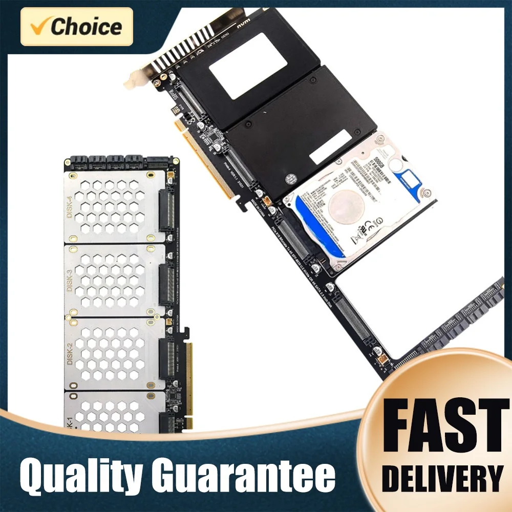 4-Port U2 NVME 2.5Inch SATA SSD Adapter Card Motherboard Support PCIe X4x4x4x4 Bifurcation U.2 PCIe Adapter for PC