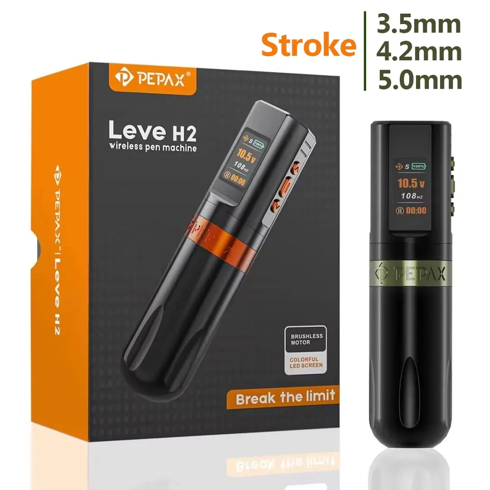 

PEPAX Leve H2 Wirerless Tattoo Pen Machine Gun 3.5/4.2/5.0MM Stroke with 2000MAH Battery LCD Display for Permanent Makeup Supply