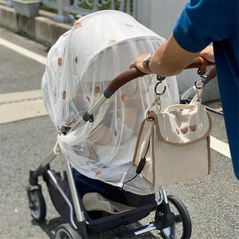 

Baby Stroller Cover Breathable Mesh Mosquitoes Net Embroidery Bear Sunshade Windshield Sunscreen Curtain Dust-proof Accessories