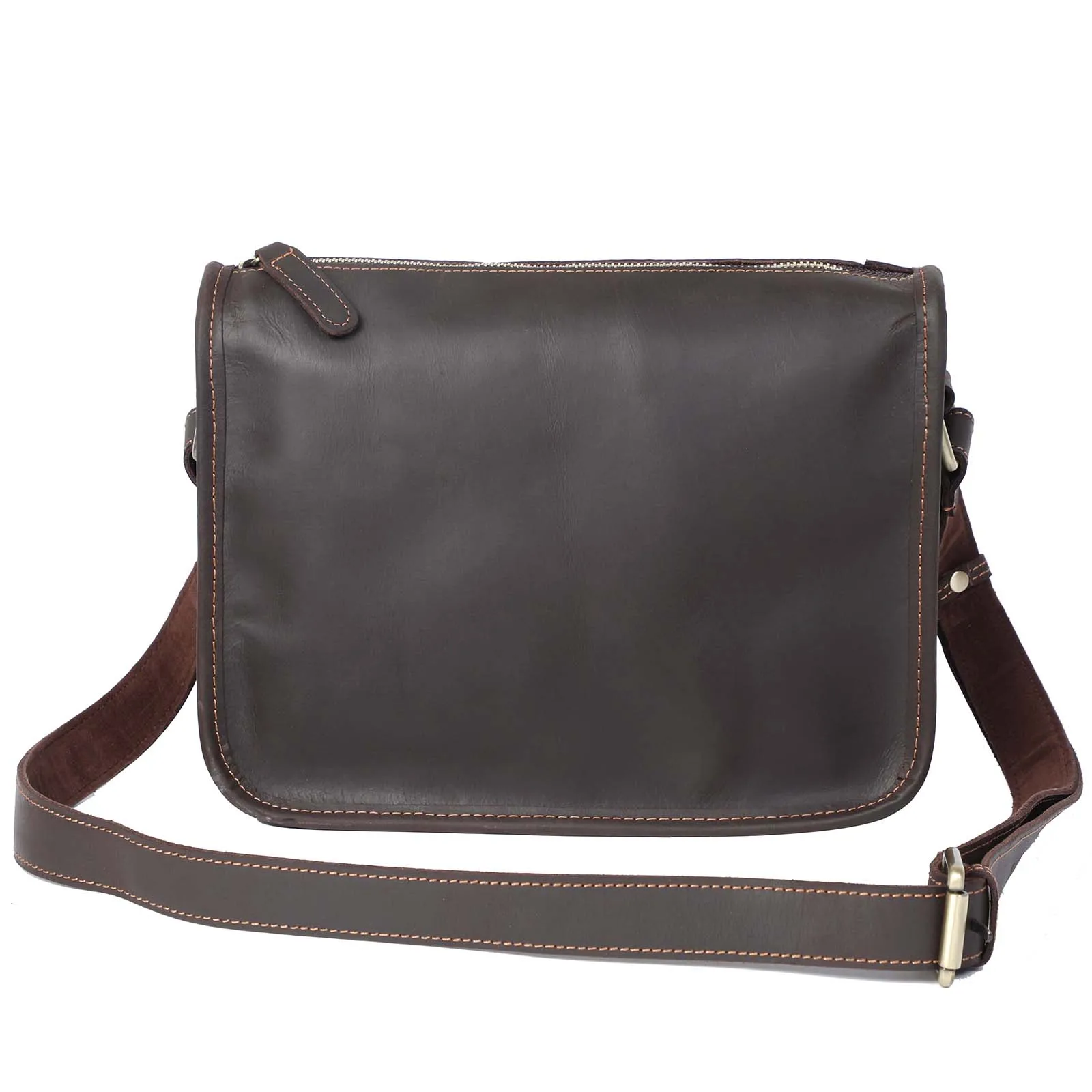 S.WORKER Vintage Echtleder Herren 11" Messenger Bag Umhängetasche Crazy Horse Rindsleder Schultertasche Top-Layer Mode – Detail 8