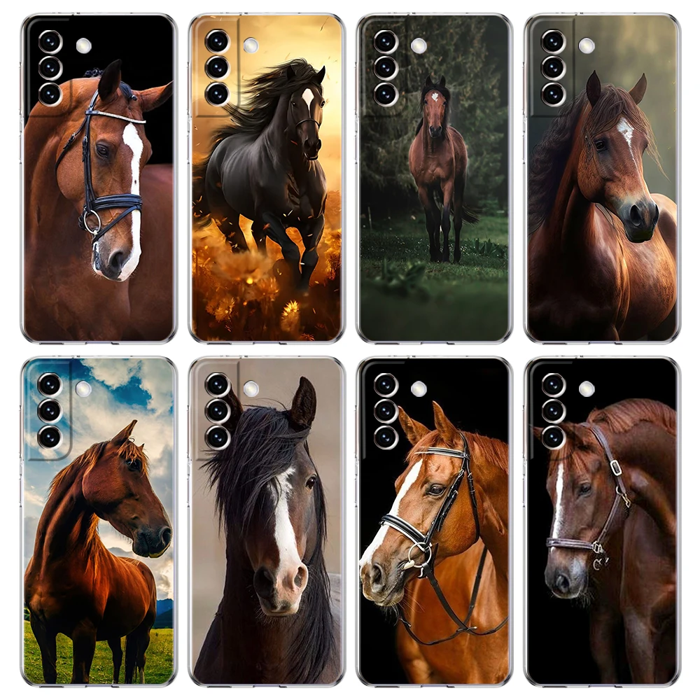 Horse Phone Case for Samsung Galaxy S24 S23 S22 S20 S21 FE Ultra S24 S23 S10 S10E S9 S8 Plus 5G Transparent Shell Capas Bags TPU