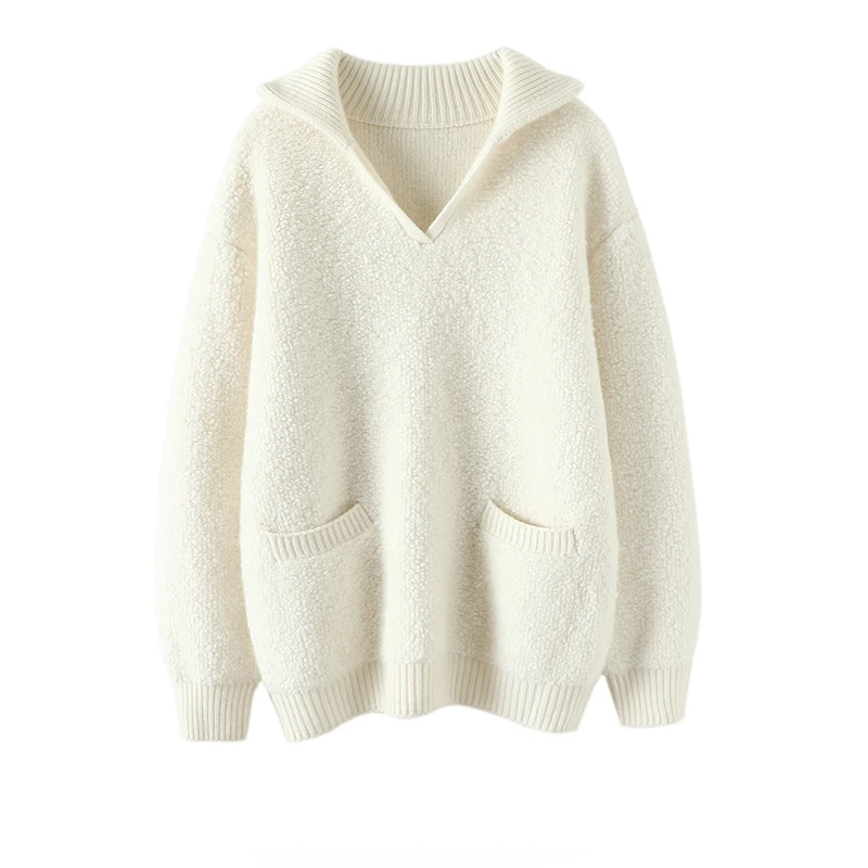 Sweater Women  Pullover  LOOSE  V-Neck  High Street  Cashmere Thick White Tops  Winter Warm Clothing Korean Fashion