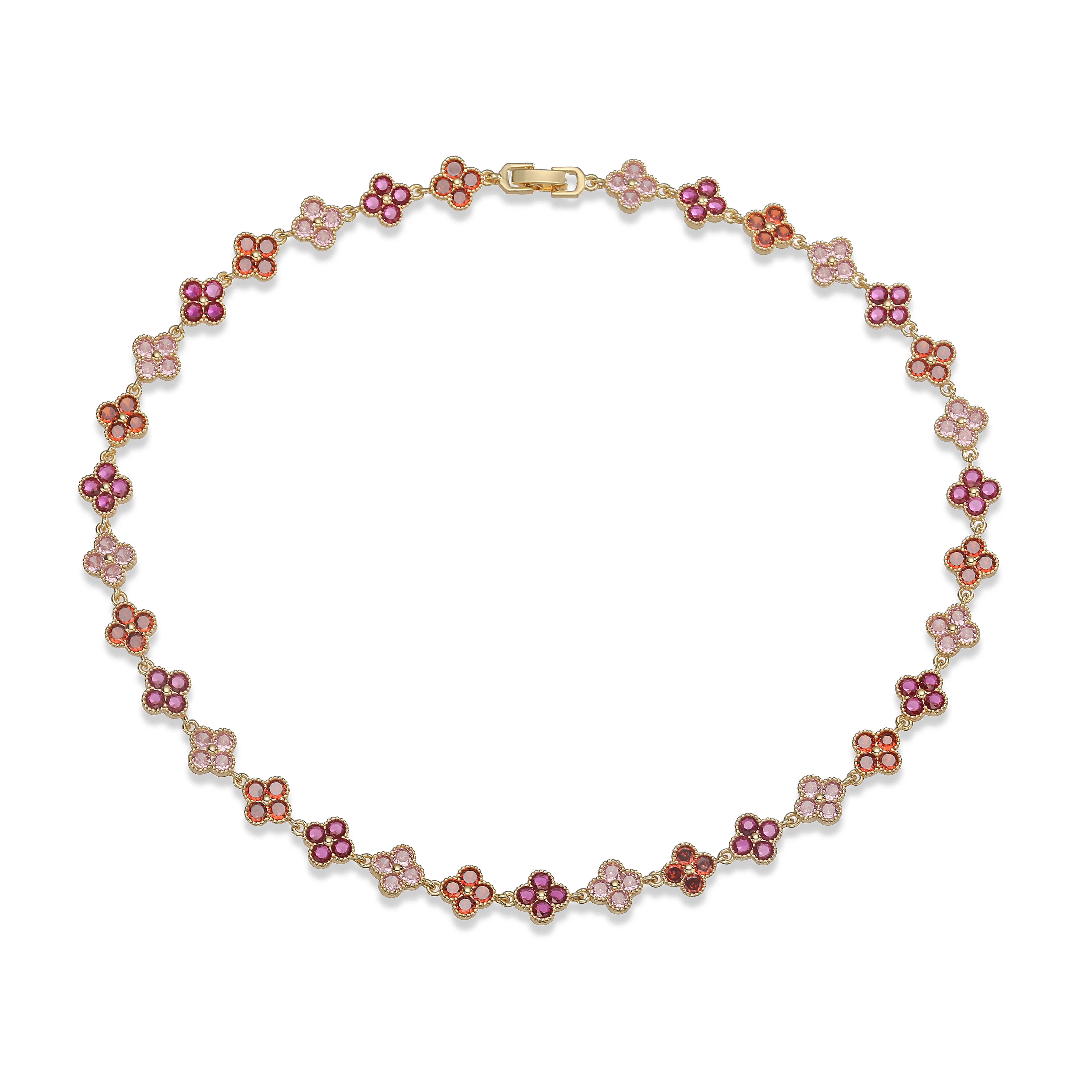 Multi-Color Zircon Flower Bracelet/Necklace Gift Set