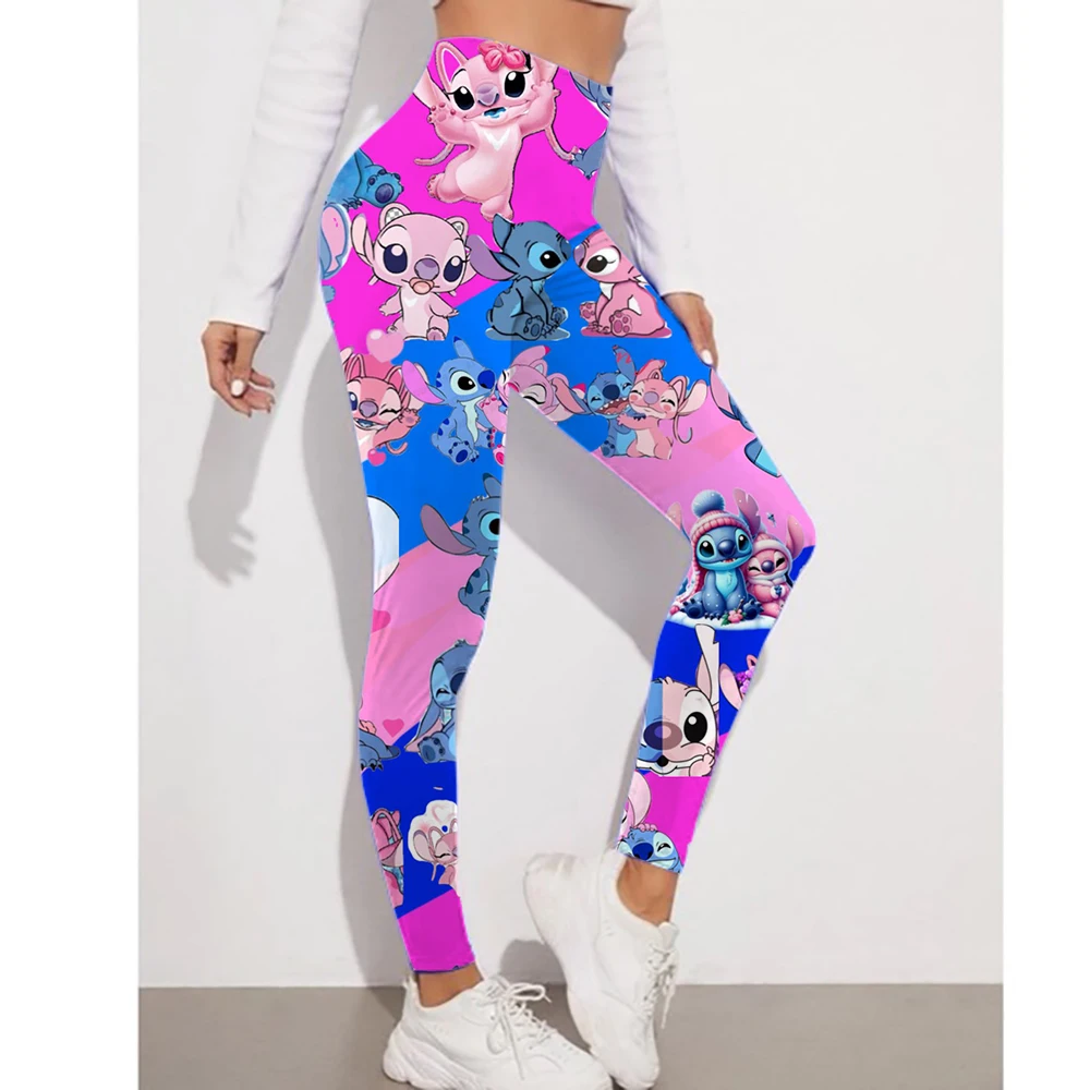 Disney Stitch พิมพ์ Checkered สตรีกีฬาและฟิตเนสกางเกงขายาวผู้หญิง Tiedye GYM Leggings Mujer Push Up Booty กางเกงฟิตเนส